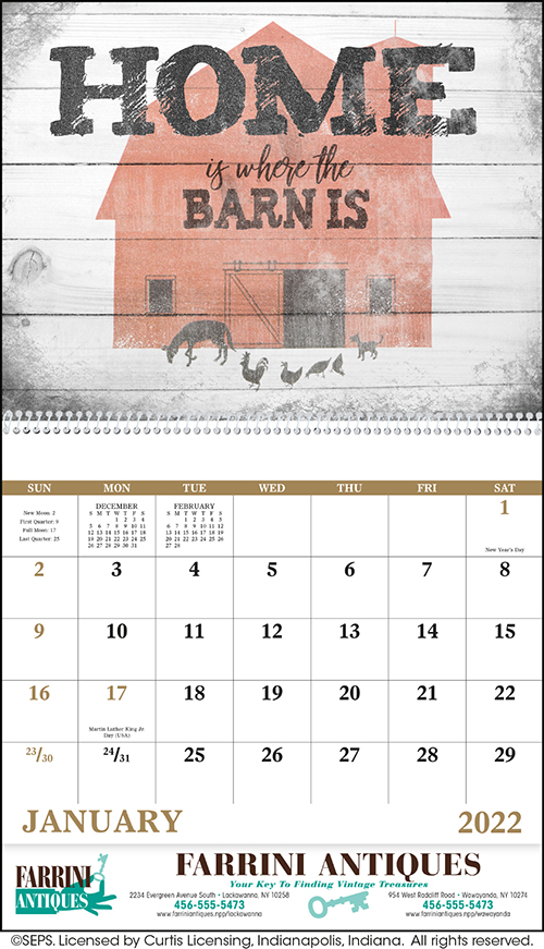 Country Days on the Farm Spiral Bound Wall Calendar for 2022